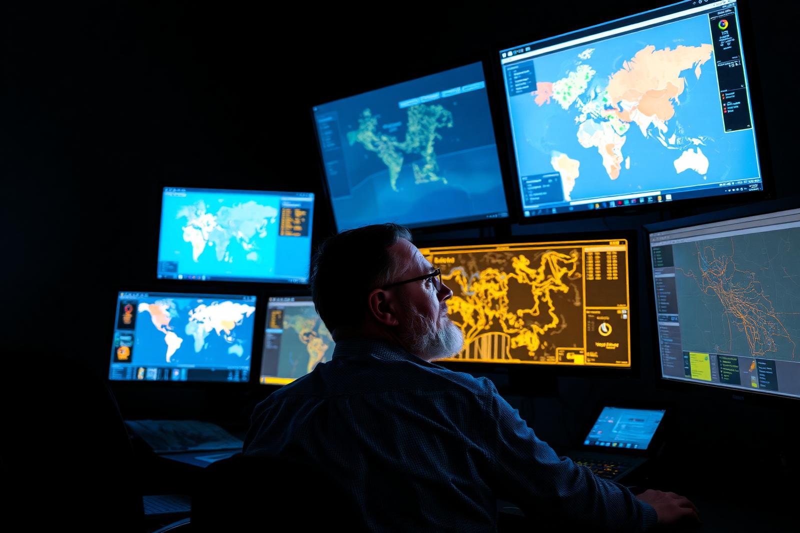 Dispatcher monitoring live freight on multiple screens